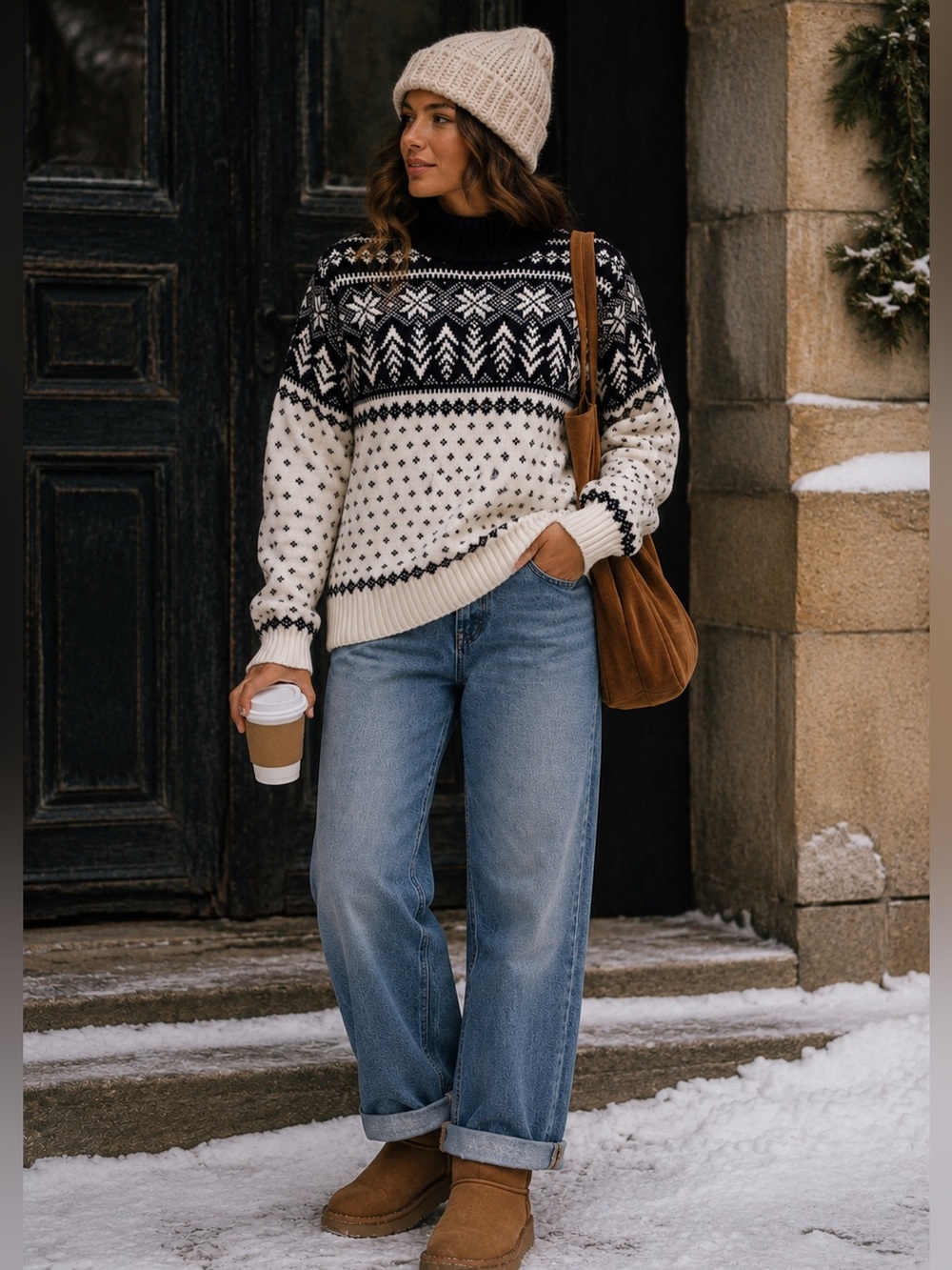 Vintage Nordic style cozy knit sweater